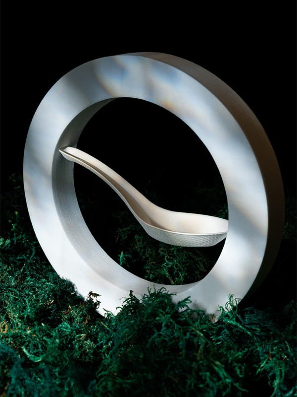 products_dining_cutlery_bagasse_08 bagasse soup spoon in a circle over moss