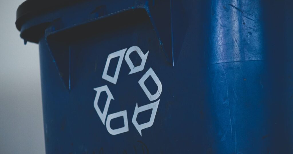 Blue recycling bin