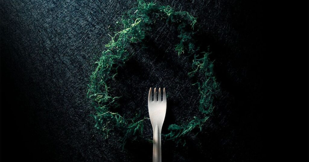 origin sustainables logo: a wood fork as the trunk of a tree made from moss
