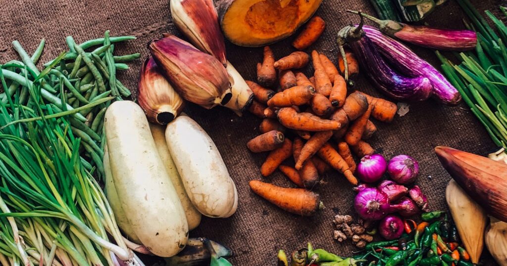 pile of colourful vegetables and produce