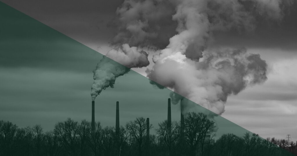 Smokestacks with a green and grey filter