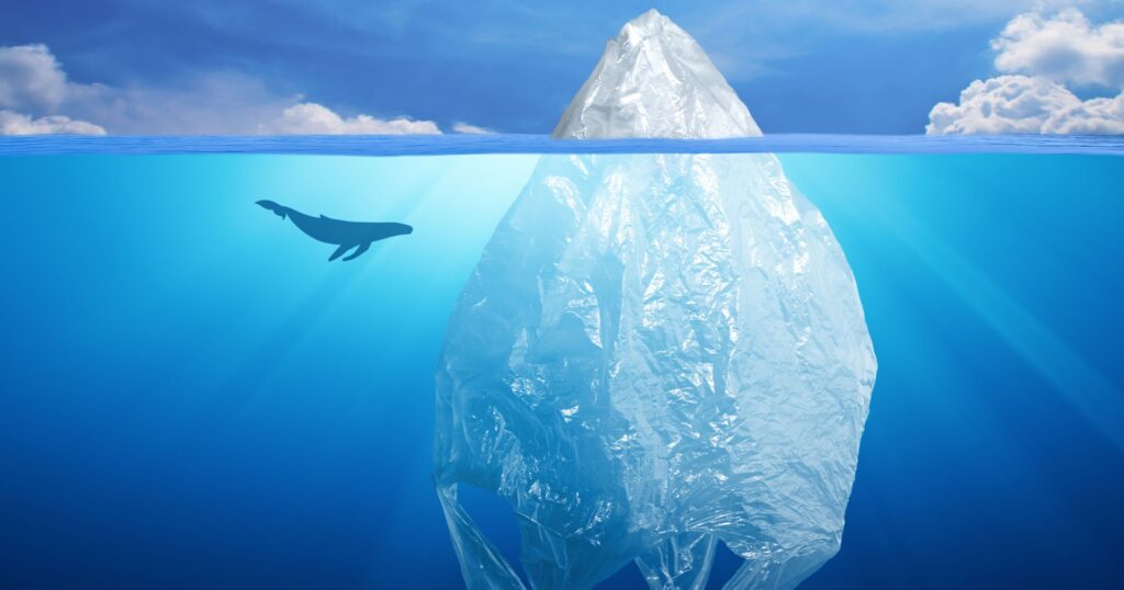 plastic bag ice burg with a whale swimming toward it - toronto plastic ban